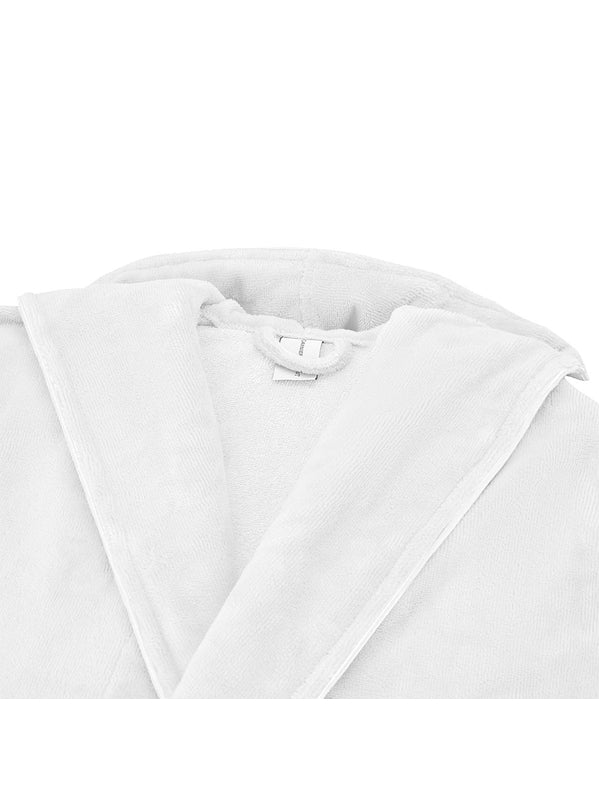 Peignoir teddy adulte blanc avec capuche, poches et passepoil cordelette