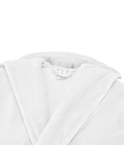 Peignoir teddy adulte blanc avec capuche, poches et passepoil cordelette