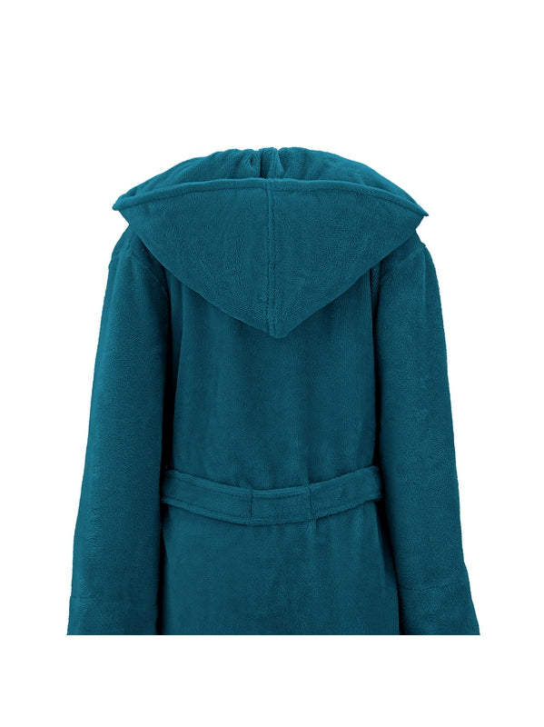 Peignoir enfant teddy canard bleu avec capuche et poches, taille 4-6 ans