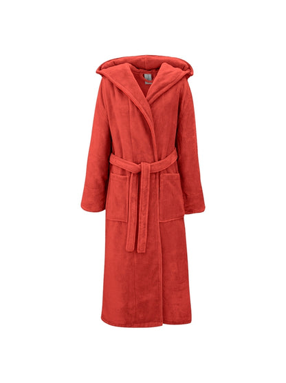 Peignoir teddy enfant rose corail 4-6 ans avec capuche et passepoil cordelette