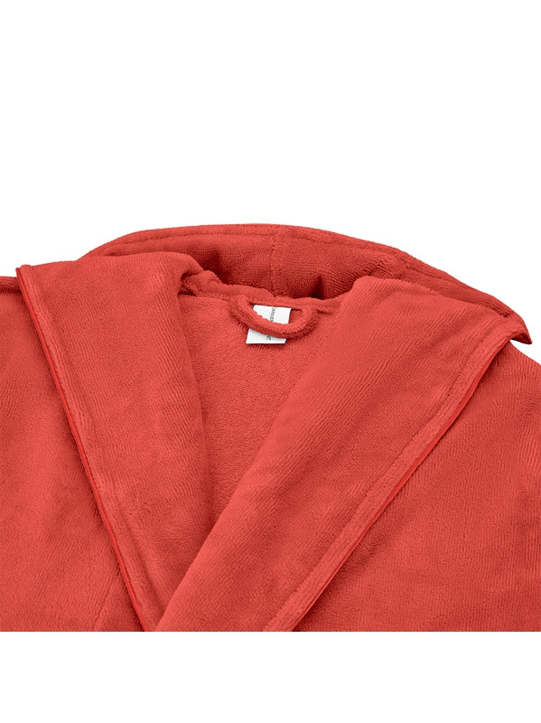 Peignoir teddy enfant rose corail 4-6 ans avec capuche et passepoil cordelette