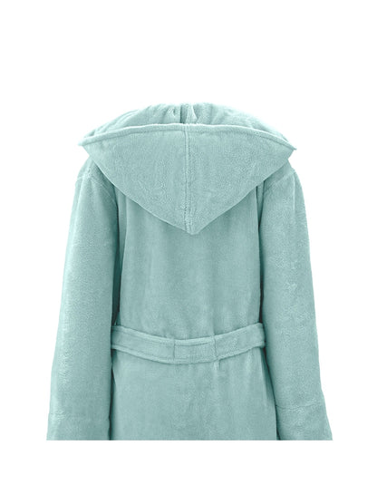 Peignoir teddy adulte glacier bleu avec capuche et finition passepoil cordelette