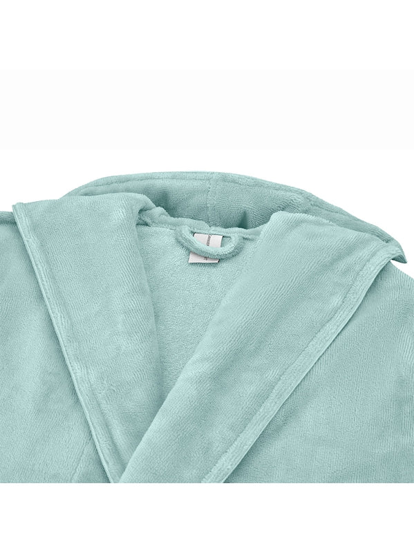 Peignoir teddy adulte glacier bleu avec capuche et finition passepoil cordelette