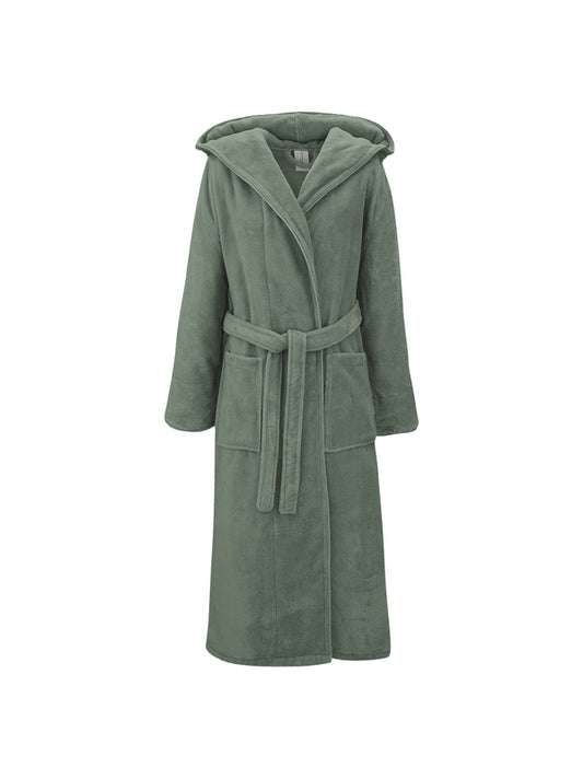 Peignoir teddy kaki enfant 12-14 ans avec capuche, poches et passepoil