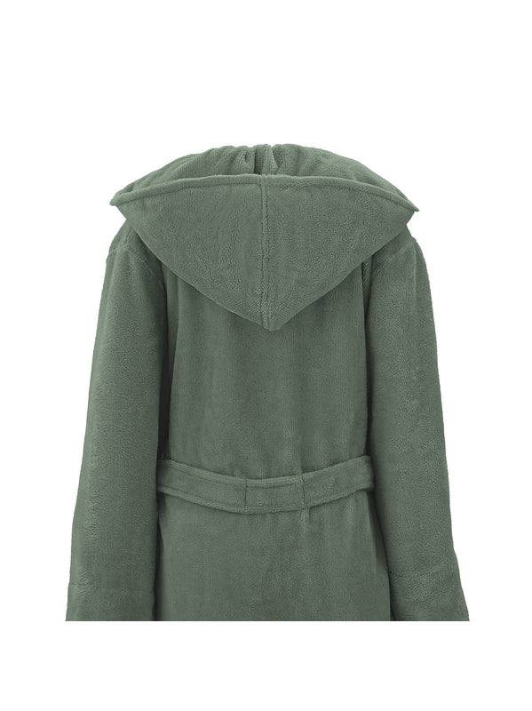 Peignoir teddy kaki enfant 12-14 ans avec capuche, poches et passepoil