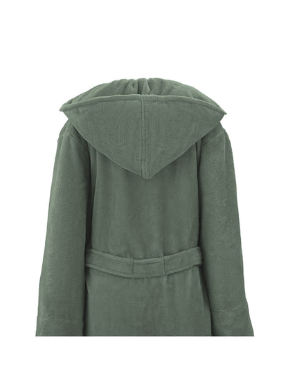 Peignoir teddy kaki enfant 12-14 ans avec capuche, poches et passepoil