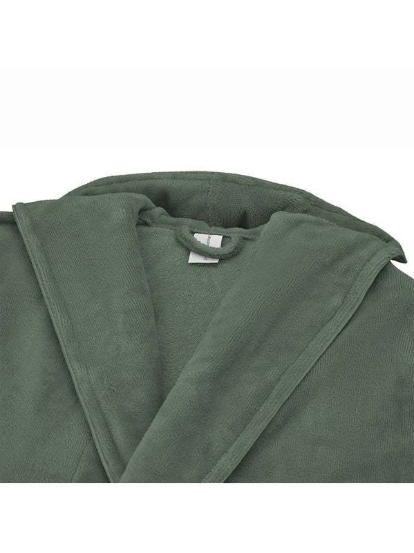Peignoir teddy kaki enfant 12-14 ans avec capuche, poches et passepoil
