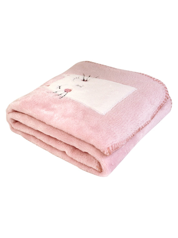 Plaid enfant Petit Chat Rose 75x100cm en polyester avec motif brodé