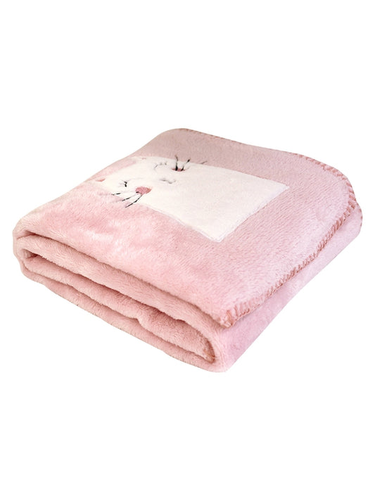 Plaid enfant Petit Chat Rose 75x100cm en polyester avec motif brodé