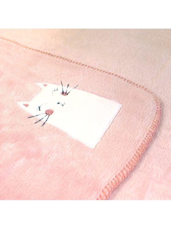 Plaid enfant Petit Chat Rose 75x100cm en polyester avec motif brodé