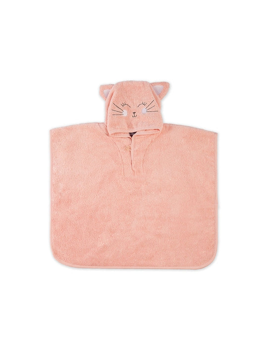 Poncho enfant rose avec motif petit chat brodé, 100% coton