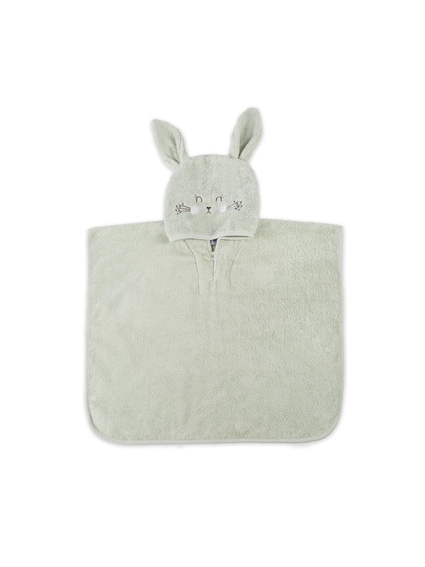 Poncho Petit Lapin vert d'eau en coton pour enfant de 2 ans, avec fermeture bouton