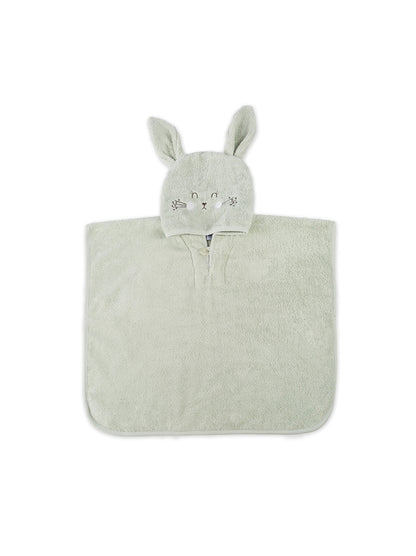 Poncho Petit Lapin vert d'eau en coton pour enfant de 2 ans, avec fermeture bouton