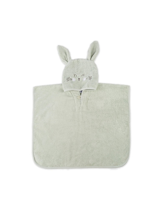 Poncho Petit Lapin vert d'eau en coton pour enfant de 2 ans, avec fermeture bouton