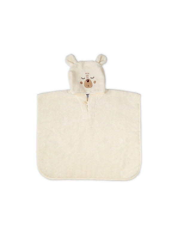 Poncho enfant petit ours angora beige en coton, taille 2 ans