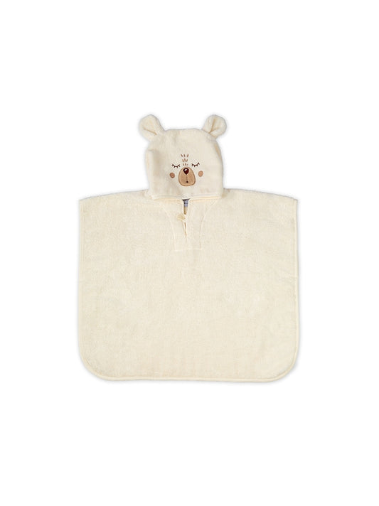 Poncho enfant petit ours angora beige en coton, taille 2 ans