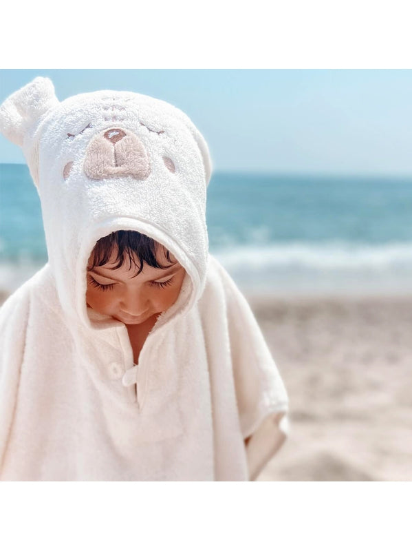Poncho enfant petit ours angora beige en coton, taille 2 ans
