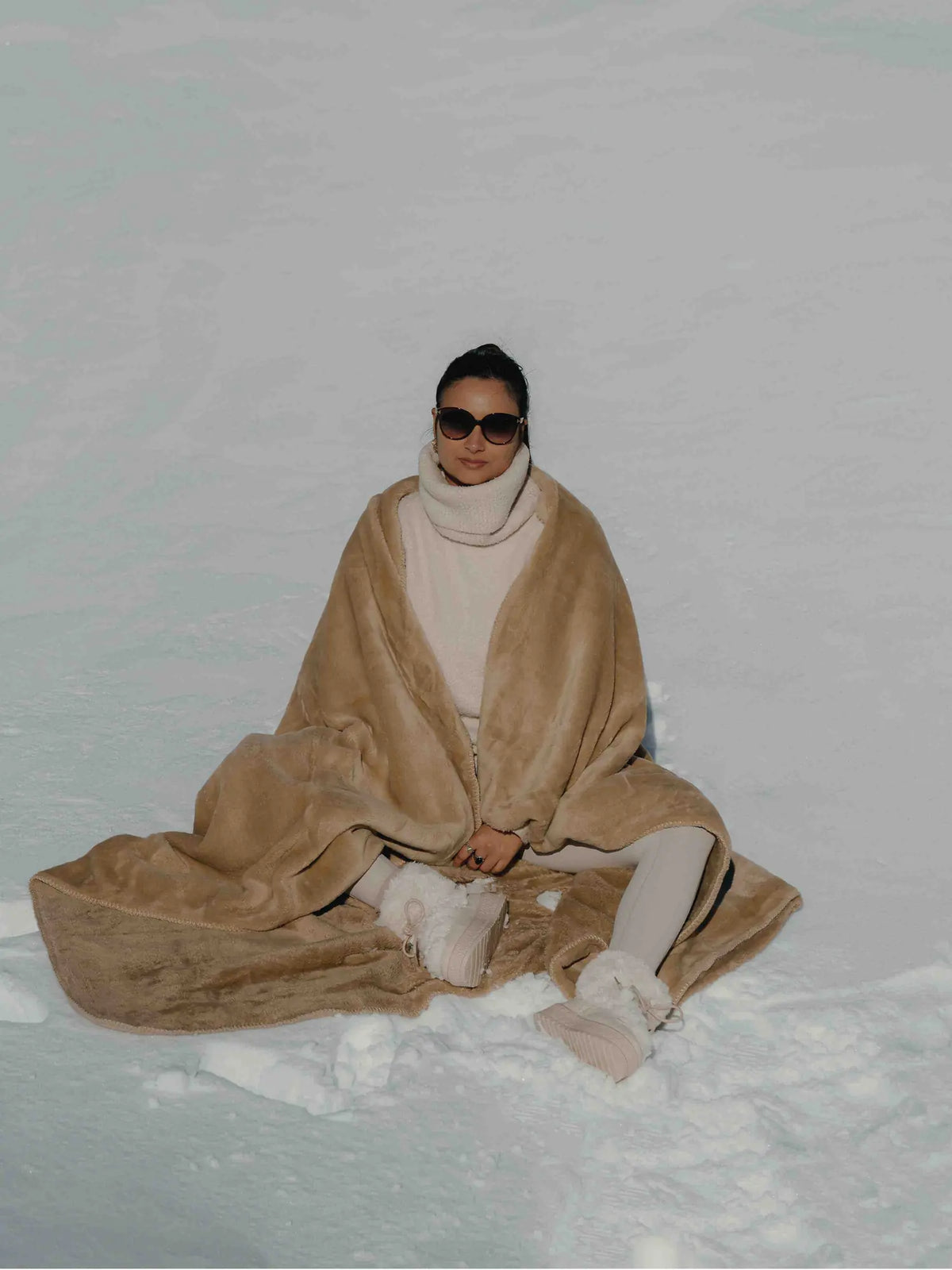 Plaid Cosy Monochrome Beige - déployé