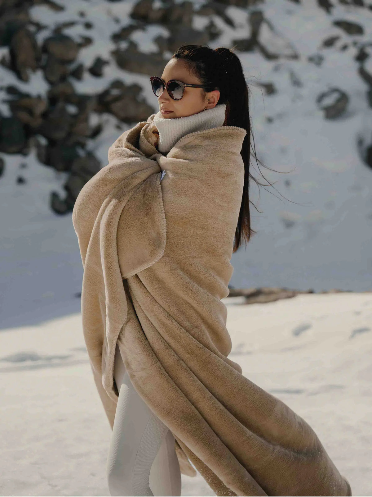 Plaid Cosy Monochrome Beige - vue d'ensemble
