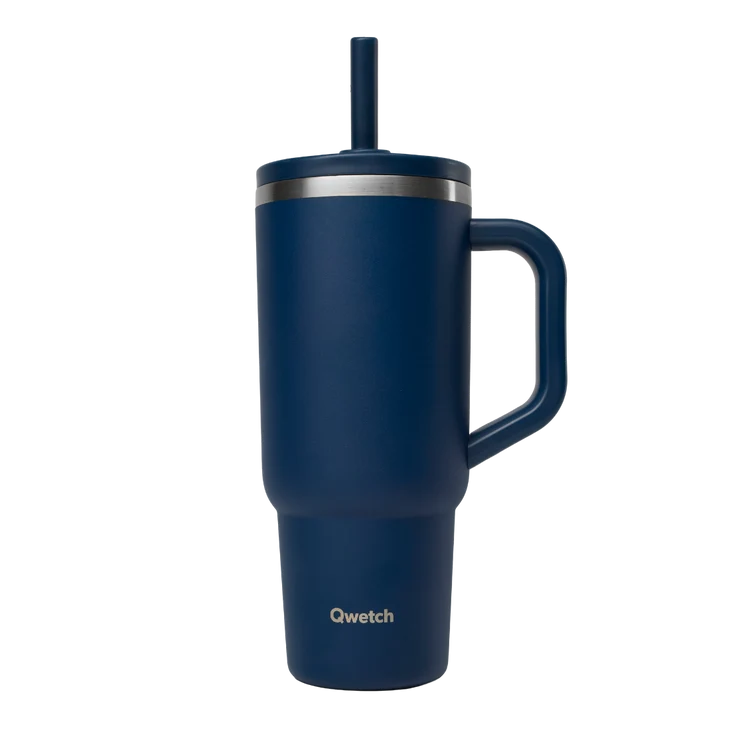 Travel cup isotherme Qwetch 900 ml - coloris uni avec paille rabattable
