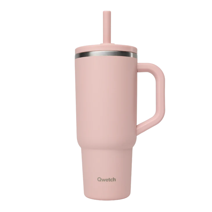 Travel cup isotherme Qwetch 900 ml - coloris uni avec paille rabattable
