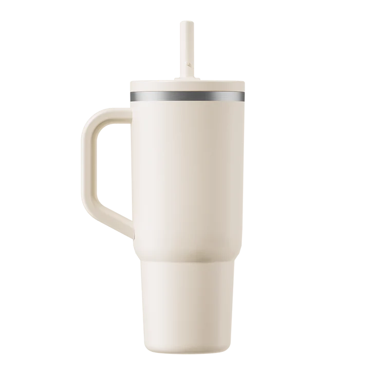 Travel cup isotherme Qwetch 900 ml - coloris uni avec paille rabattable