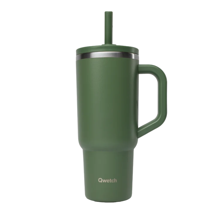 Travel cup isotherme Qwetch 900 ml - coloris uni avec paille rabattable