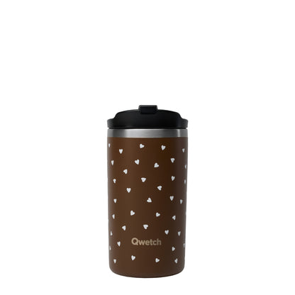 Travel mug isotherme - cozy - chocolat petit coeur- 350ml - Qwetch
