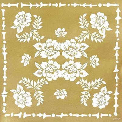 Serviette de table motif floral doré style folk