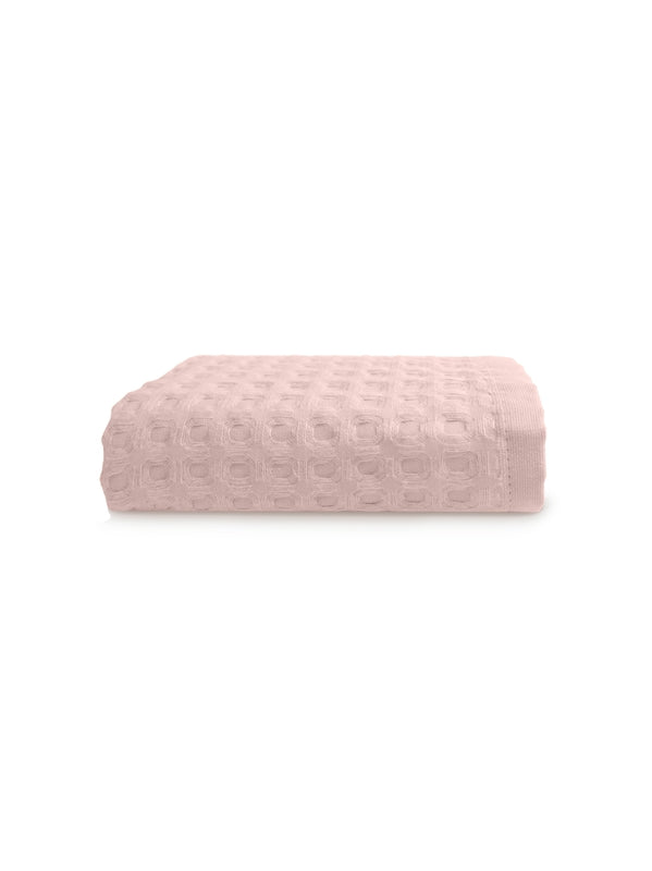Serviette éponge rose poudre 50x100 cm en coton nid d’abeille avec liteaux
