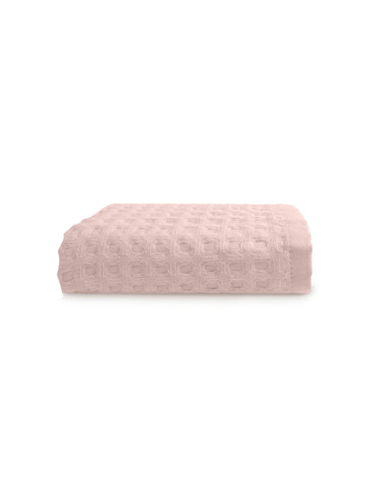 Serviette éponge rose poudre 50x100 cm en coton nid d’abeille avec liteaux