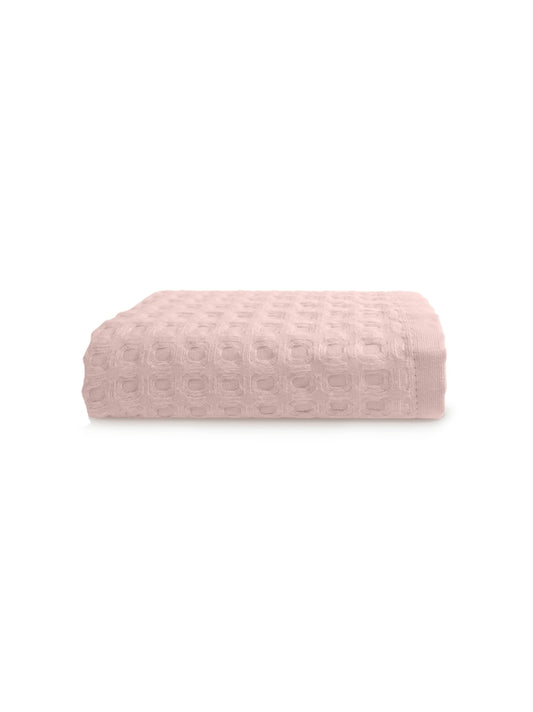 Serviette éponge rose poudre 50x100 cm en coton nid d’abeille avec liteaux
