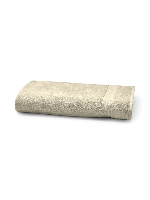 Serviette éponge Elea Angora beige 50x100 cm en coton avec liteau décoratif