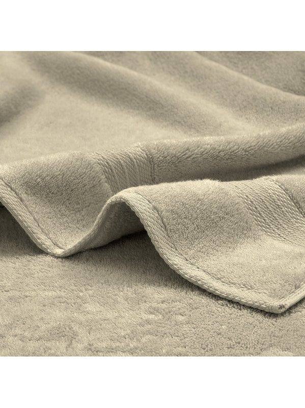 Serviette éponge Elea Angora beige 50x100 cm en coton avec liteau décoratif