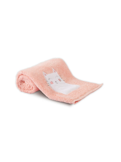 Serviette éponge enfant rose avec motif brodé petit chat, 50x90cm