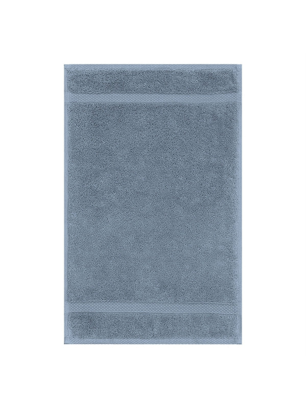 Serviette invité Éléa bleu ardoise 30x50 en coton avec liteau décoratif