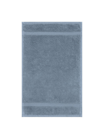 Serviette invité Éléa bleu ardoise 30x50 en coton avec liteau décoratif