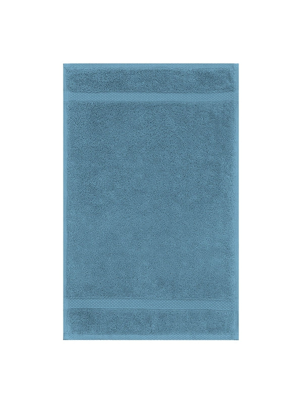 Serviette invités Elea bleu canard 30x50 en coton avec liteau