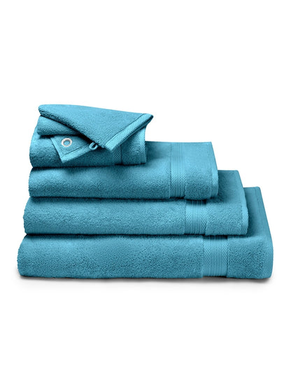 Serviette invités Elea bleu canard 30x50 en coton avec liteau