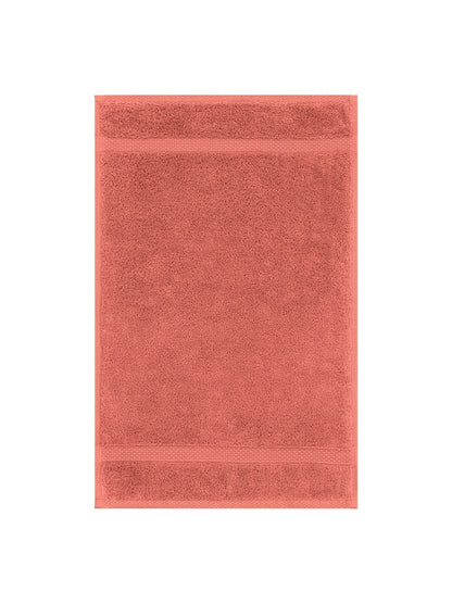 Serviette invités Elea corail 30x50 cm en coton, rose corail avec liteaux tissés