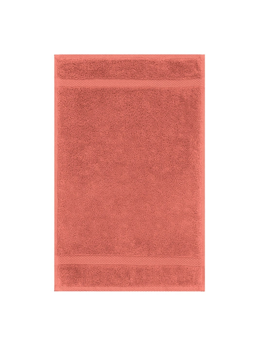 Serviette invités Elea corail 30x50 cm en coton, rose corail avec liteaux tissés