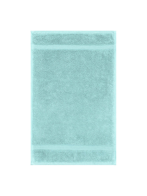 Serviette invité 30x50 en coton bleu Curaçao avec liteau décoratif