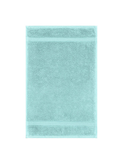 Serviette invité 30x50 en coton bleu Curaçao avec liteau décoratif