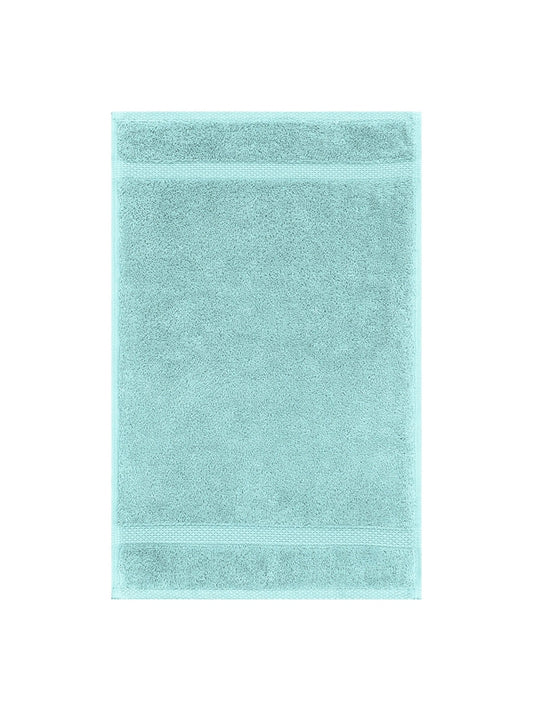 Serviette invité 30x50 en coton bleu Curaçao avec liteau décoratif