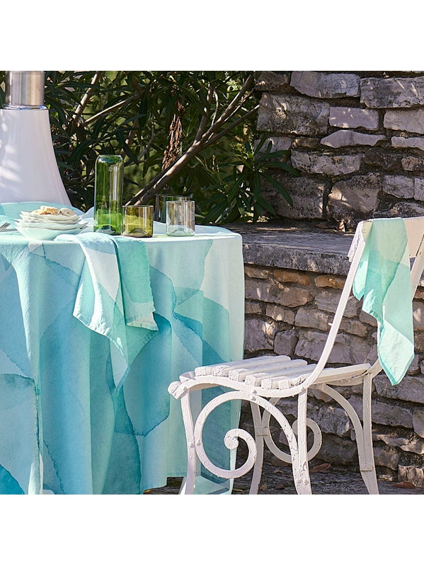Serviette de table Aqua Mineral bleu 45x45 en coton lin, ourlets 10 mm