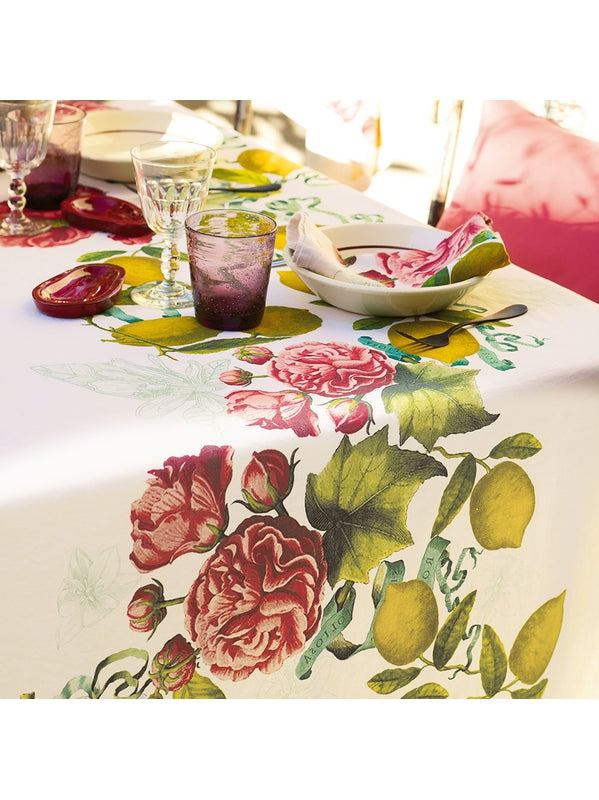 Serviette de table 45x45 motif Citrons de Menton multicolore en coton lin