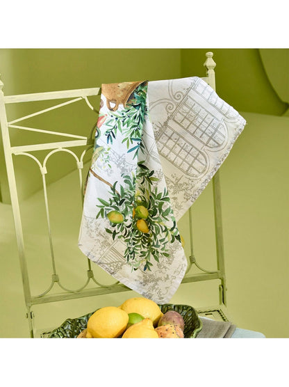 Serviette de table jardin provençal olive 45x45 vert en coton et lin