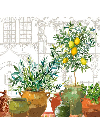 Serviette de table jardin provençal olive 45x45 vert en coton et lin