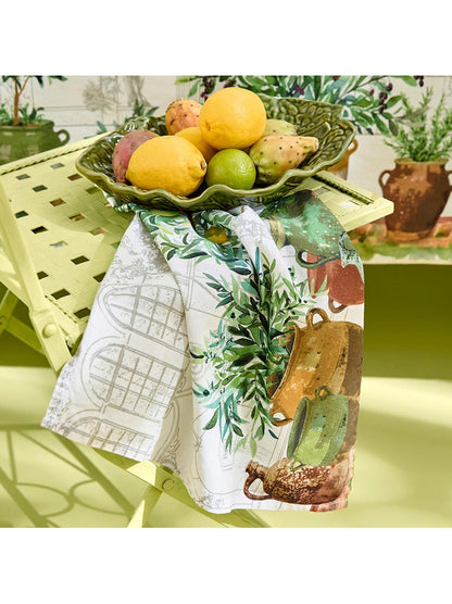 Serviette de table jardin provençal olive 45x45 vert en coton et lin