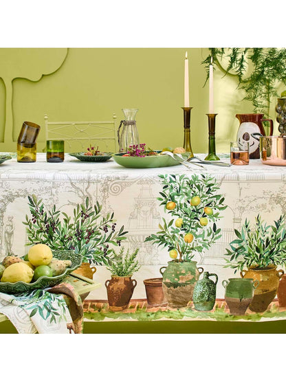 Serviette de table jardin provençal olive 45x45 vert en coton et lin